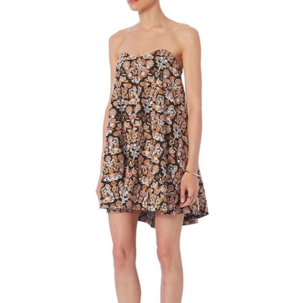 Caroline Constas Embroidered Floral Strapless Dress